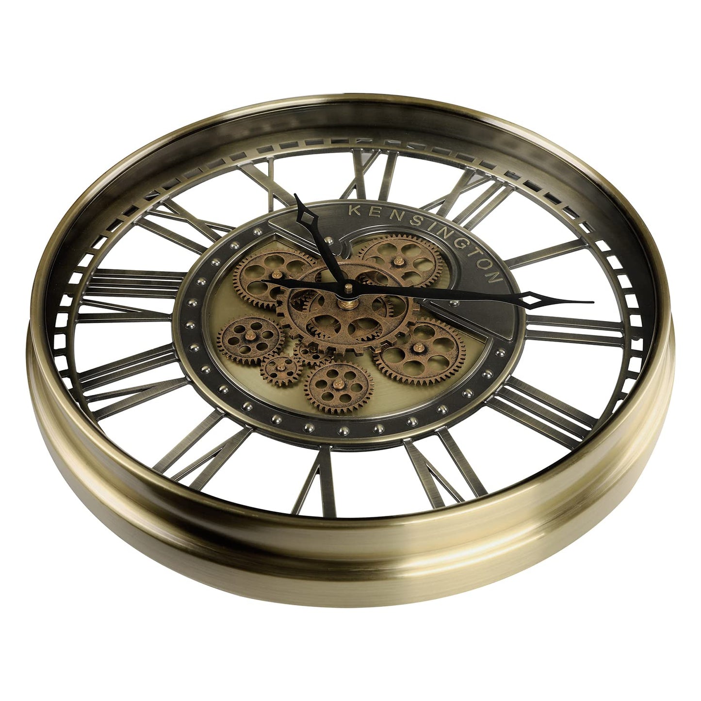 CLXEAST Large Moving Gears Wall Clock for Modern Living Room Decor,Big Roman Numerals Metal Wall Clock,Vintage Industrial Battery Operated Silent Wall Clock Gold ( 21 Inch)