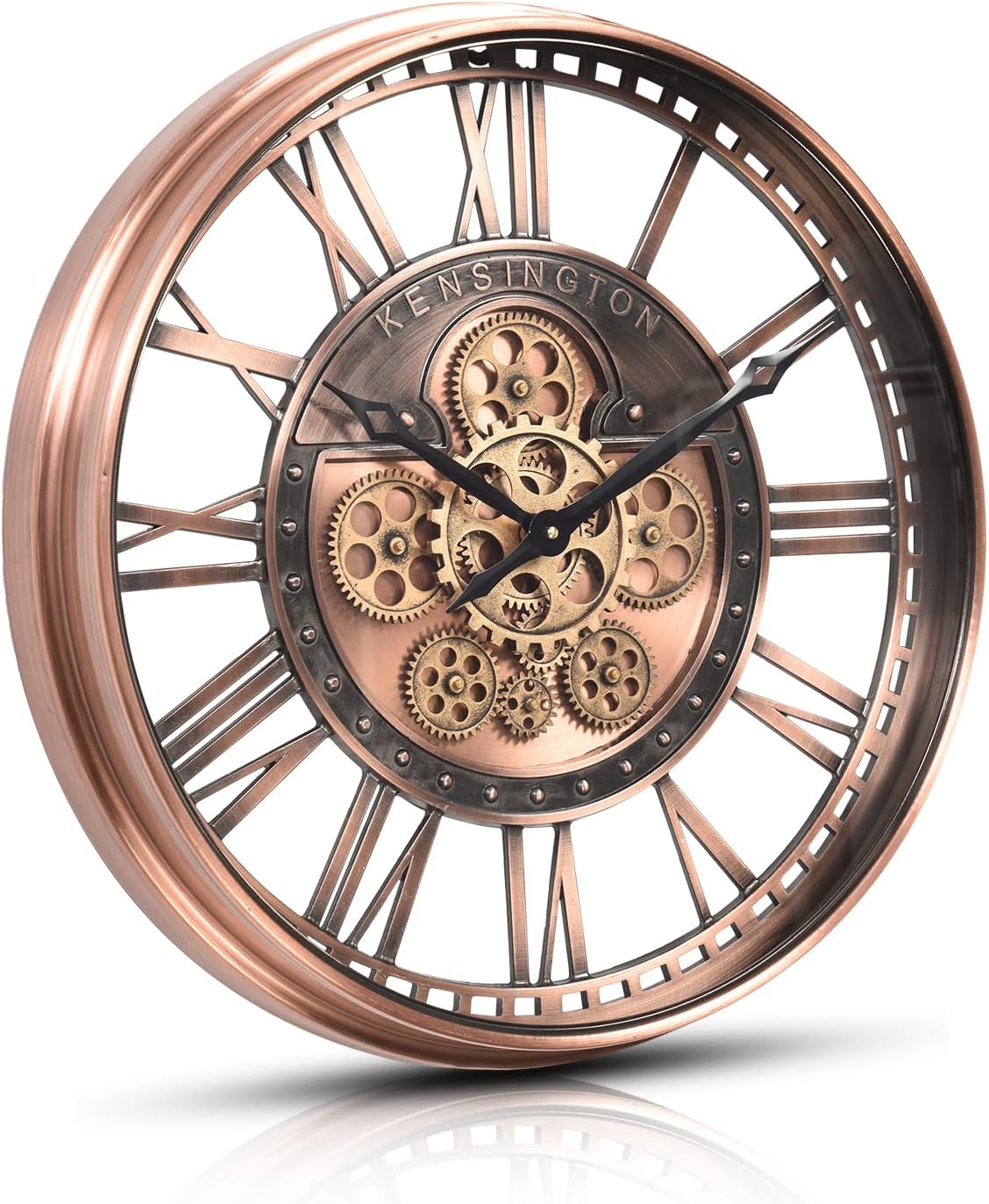 CLXEAST Large Moving Gear Wall Clock,Industrial Steampunk Decor Wall Clock,Metal Wall Art Clock for Modern Farmhouse Living Room Decor,Gunmetal Silver Chrome Finish (20 Inch)