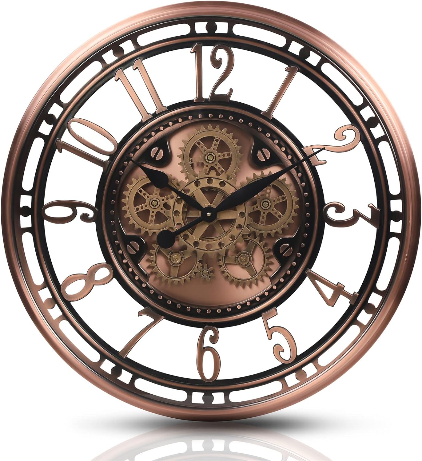 CLXEAST Large Moving Gear Wall Clock,Industrial Steampunk Decor Wall Clock,Metal Wall Art Clock for Modern Farmhouse Living Room Decor,Gunmetal Silver Chrome Finish (20 Inch)