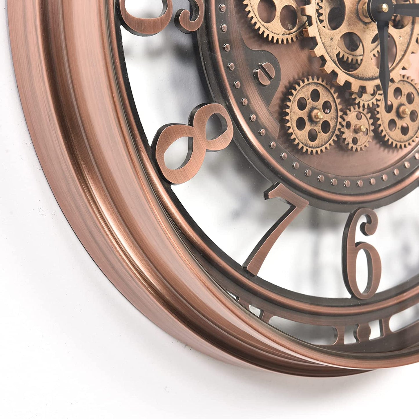CLXEAST Moving Gear Wall Clock Modern Decor, Large Industrial Wall Clock Steampunk, Metal Big Arabic Numerals Rose Gold Wall Clock for Living Room Decor, Kitchen, Office, Bronze Copper (21 Inch)