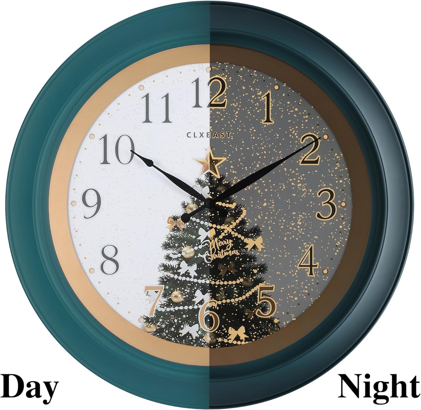 CLXEAST 18 Inch Illuminated Teal Wall Clock for Christmas Decorations, Lighted Wall Clock with Smart Sensor, Clocks for Modern Farmhouse Living Room Decor, Wall Art Decor