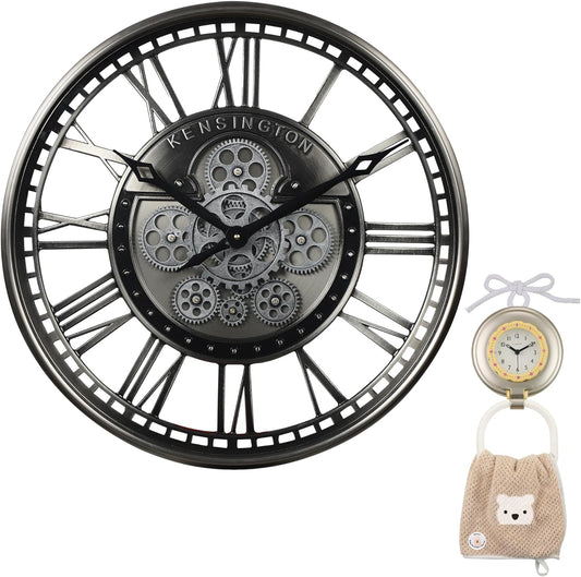 CLXEAST Original Real Moving Gear Wall Clock Modern,Industrial Steampunk Big Wall Clock for Farmhouse Living Room Decor+Waterproof Outdoor Indoor Table Clocks for Bathroom