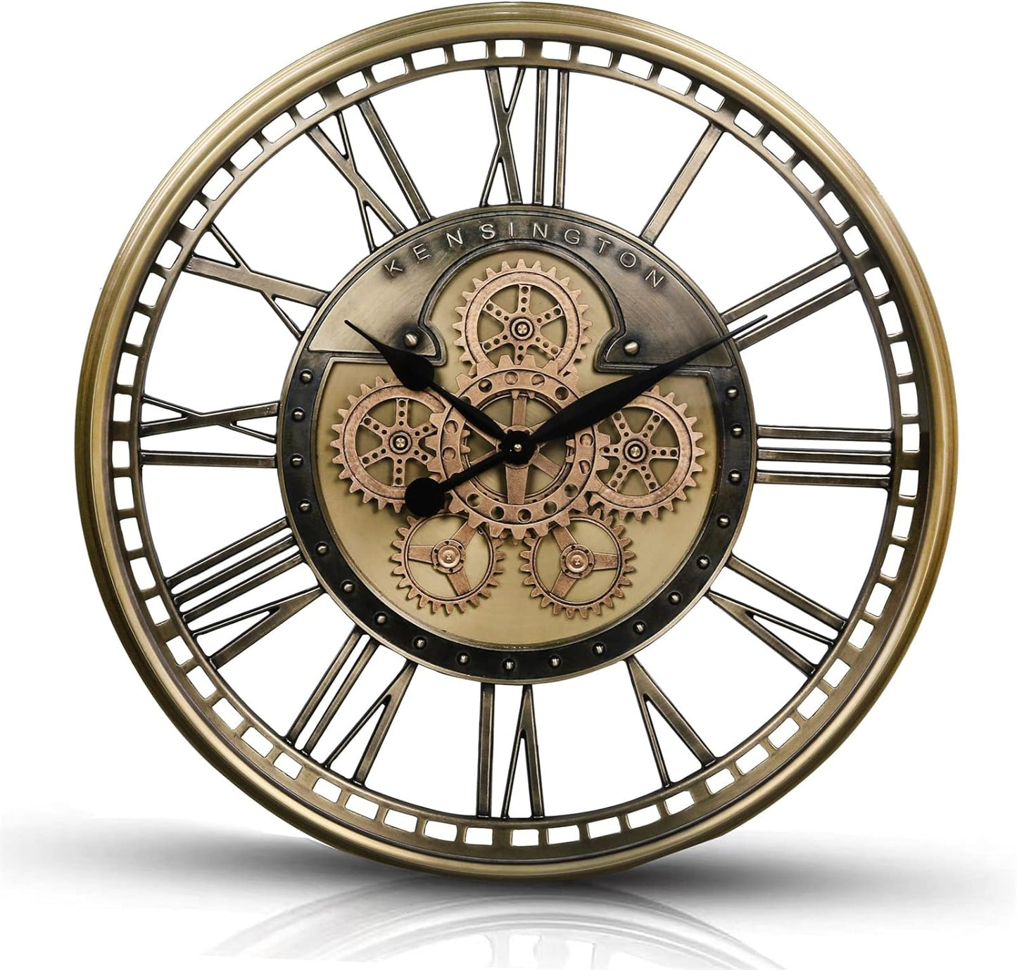CLXEAST Large Moving Gear Wall Clock,Industrial Steampunk Decor Wall Clock,Metal Wall Art Clock for Modern Farmhouse Living Room Decor,Gunmetal Silver Chrome Finish (20 Inch)