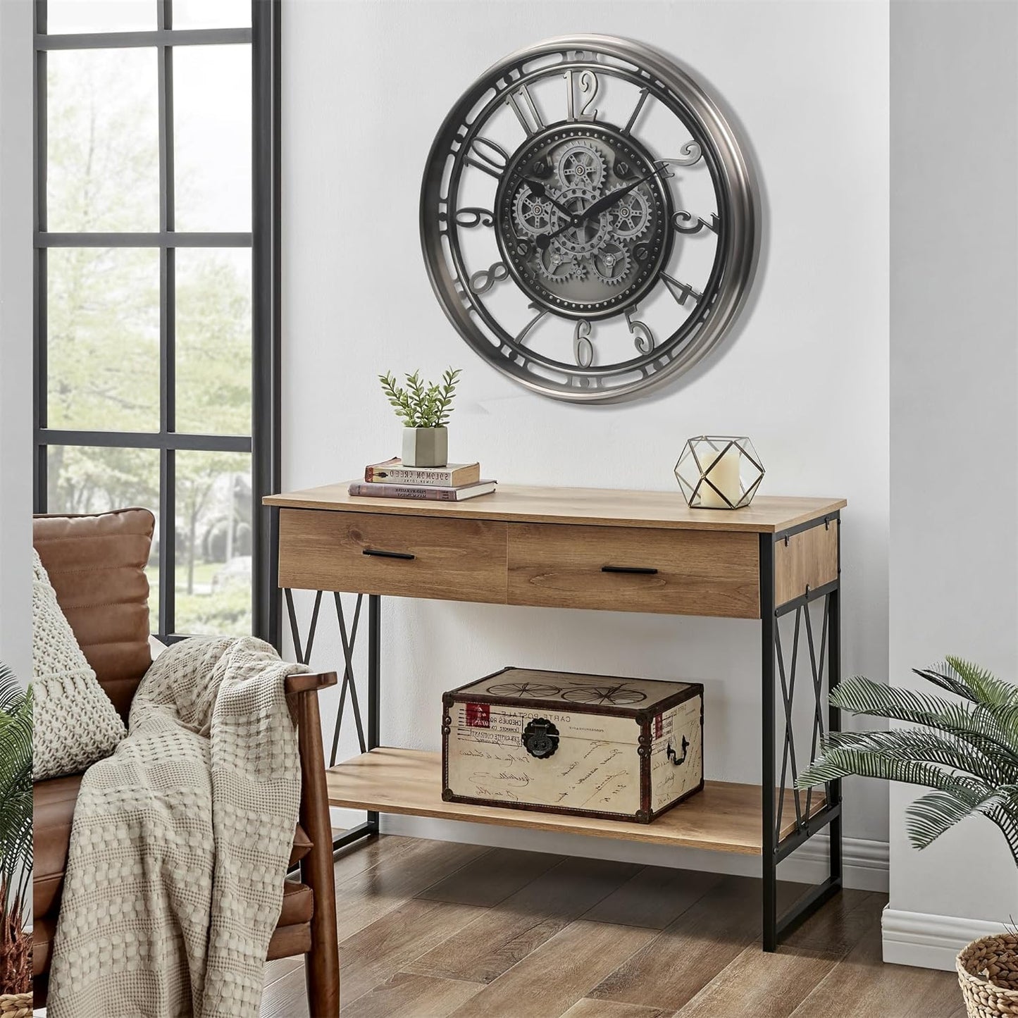 CLXEAST Original Real Moving Gear Wall Clock Modern,Industrial Steampunk Big Wall Clock for Farmhouse Living Room Decor+Waterproof Outdoor Indoor Table Clocks for Bathroom