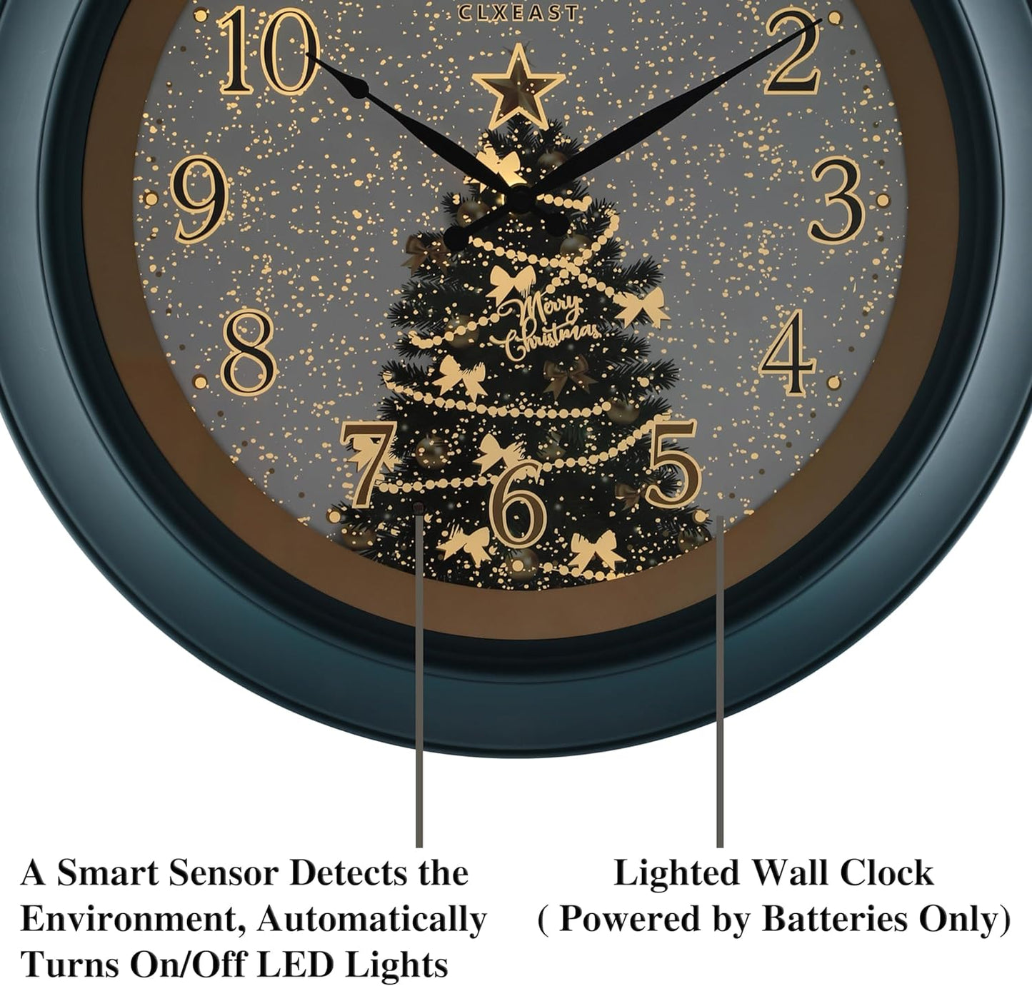 CLXEAST 18 Inch Illuminated Teal Wall Clock for Christmas Decorations, Lighted Wall Clock with Smart Sensor, Clocks for Modern Farmhouse Living Room Decor, Wall Art Decor
