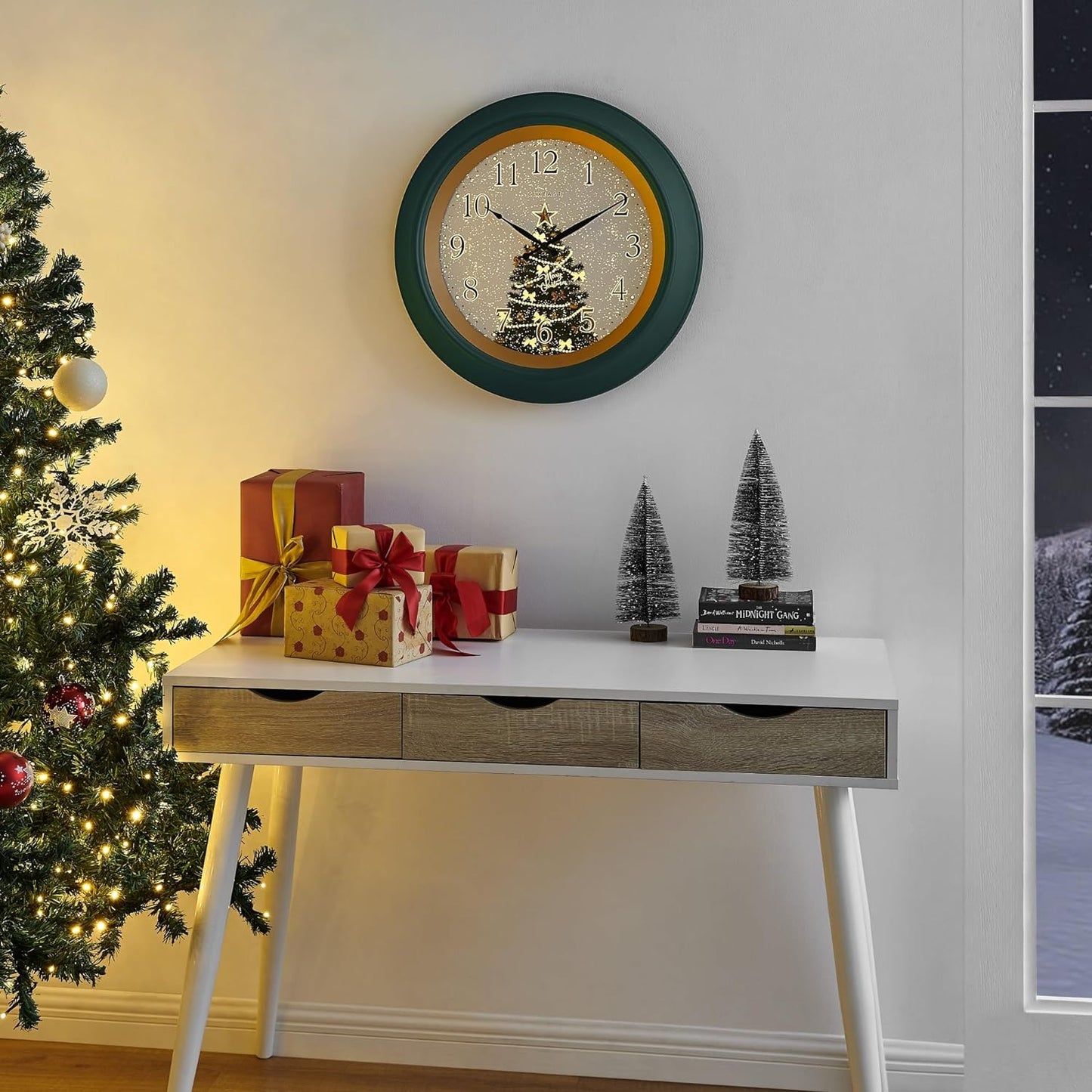 CLXEAST 18 Inch Illuminated Teal Wall Clock for Christmas Decorations, Lighted Wall Clock with Smart Sensor, Clocks for Modern Farmhouse Living Room Decor, Wall Art Decor