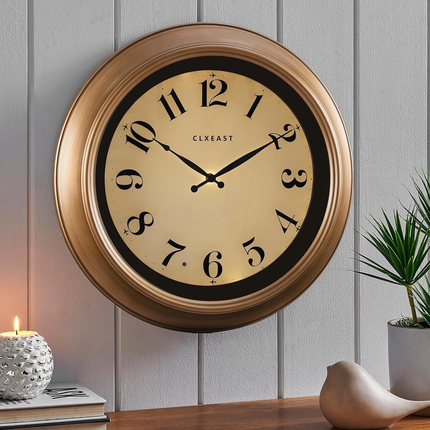 CLXEAST 18 Inch Illuminated Teal Wall Clock for Christmas Decorations, Lighted Wall Clock with Smart Sensor, Clocks for Modern Farmhouse Living Room Decor, Wall Art Decor