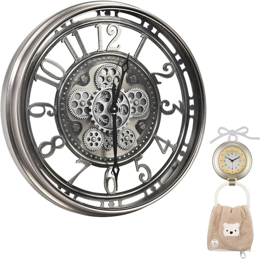 CLXEAST Original Real Moving Gear Wall Clock Modern,Industrial Steampunk Big Wall Clock for Farmhouse Living Room Decor+Waterproof Outdoor Indoor Table Clocks for Bathroom