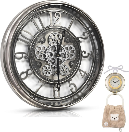 CLXEAST Original Real Moving Gear Wall Clock Modern,Industrial Steampunk Big Wall Clock for Farmhouse Living Room Decor+Waterproof Outdoor Indoor Table Clocks for Bathroom