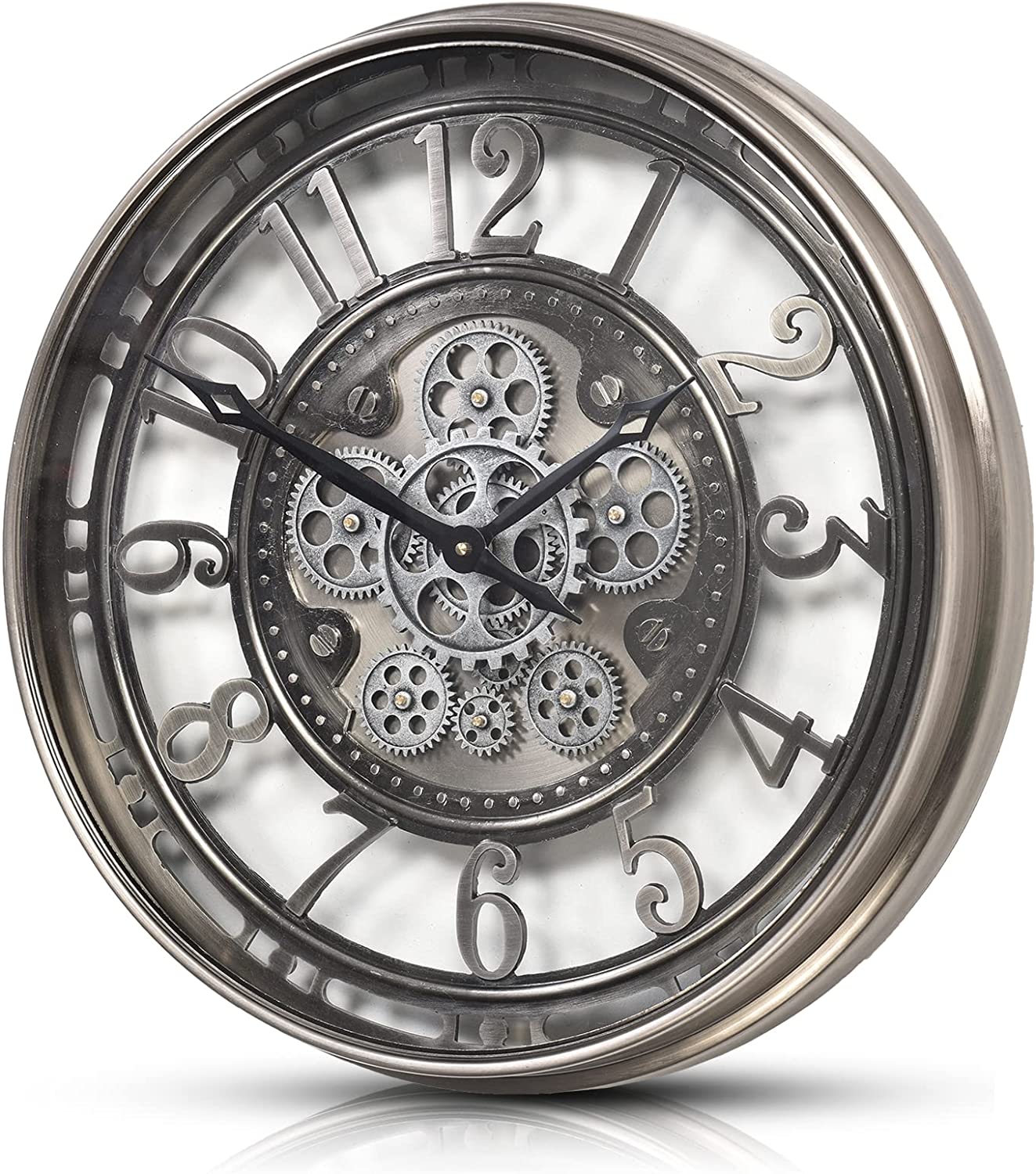 CLXEAST Moving Gear Wall Clock Modern Decor, Large Industrial Wall Clock Steampunk, Metal Big Arabic Numerals Rose Gold Wall Clock for Living Room Decor, Kitchen, Office, Bronze Copper (21 Inch)
