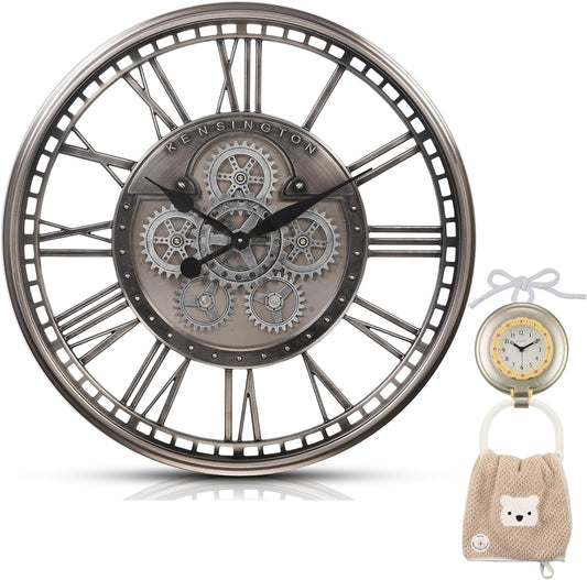 CLXEAST Original Real Moving Gear Wall Clock Modern,Industrial Steampunk Big Wall Clock for Farmhouse Living Room Decor+Waterproof Outdoor Indoor Table Clocks for Bathroom