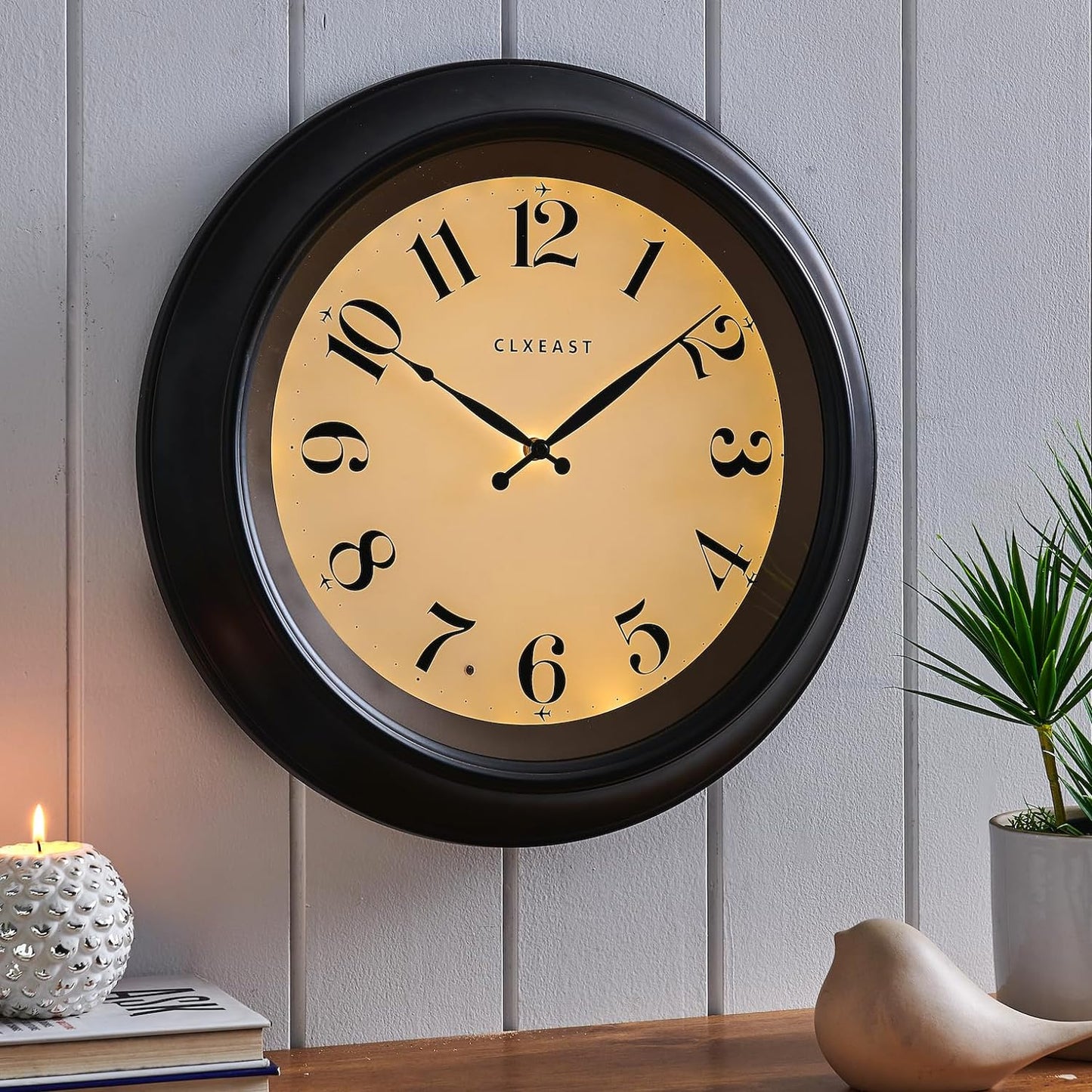 CLXEAST 18 Inch Illuminated Teal Wall Clock for Christmas Decorations, Lighted Wall Clock with Smart Sensor, Clocks for Modern Farmhouse Living Room Decor, Wall Art Decor