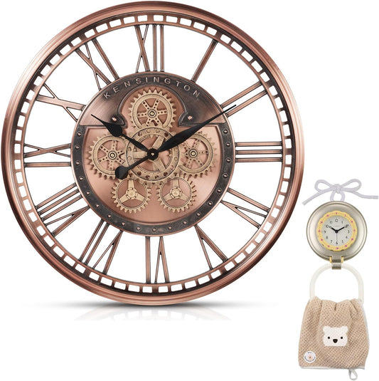 CLXEAST Original Real Moving Gear Wall Clock Modern,Industrial Steampunk Big Wall Clock for Farmhouse Living Room Decor+Waterproof Outdoor Indoor Table Clocks for Bathroom