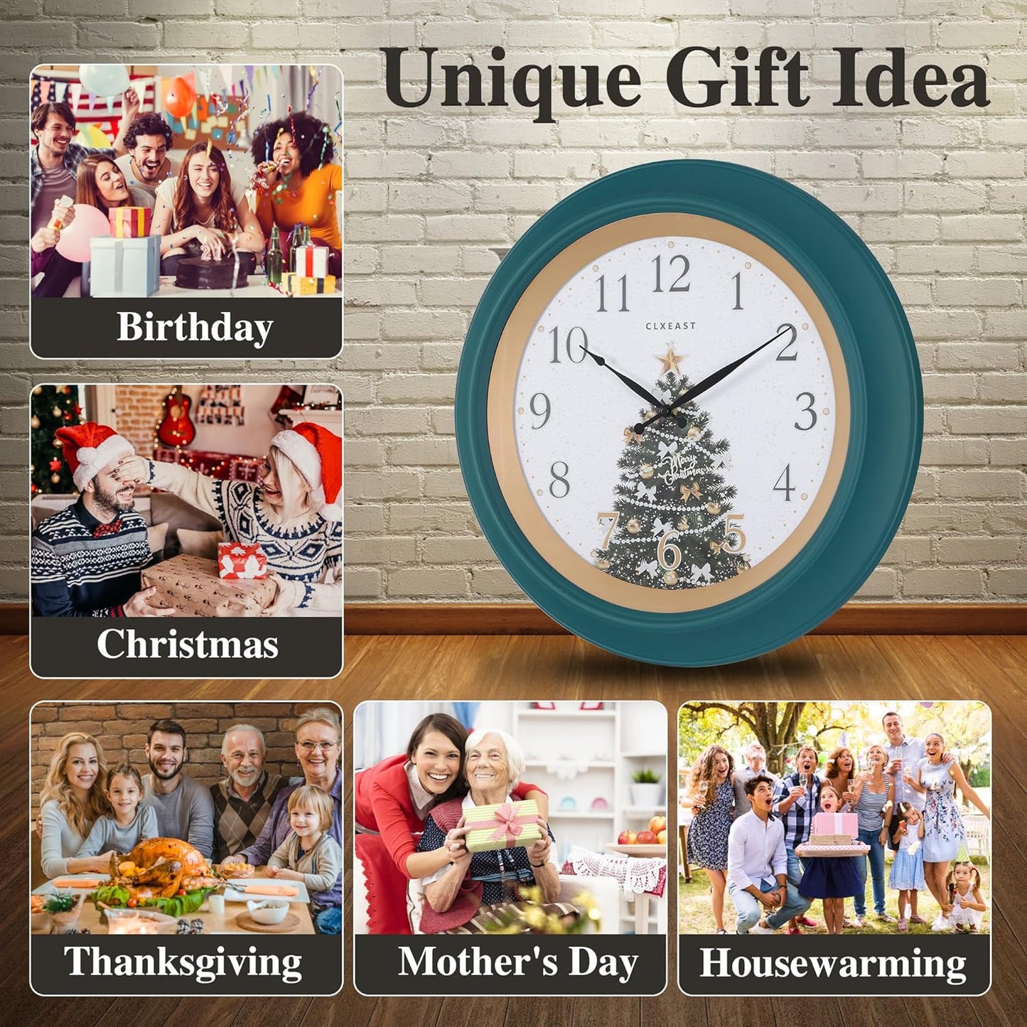 CLXEAST Illuminated Outdoor Clocks Waterproof 24 Inch with Smart Sensor+18 Inch Illuminated Teal Wall Clock for Christmas Decorations, Lighted Wall Clock with Smart Sensor
