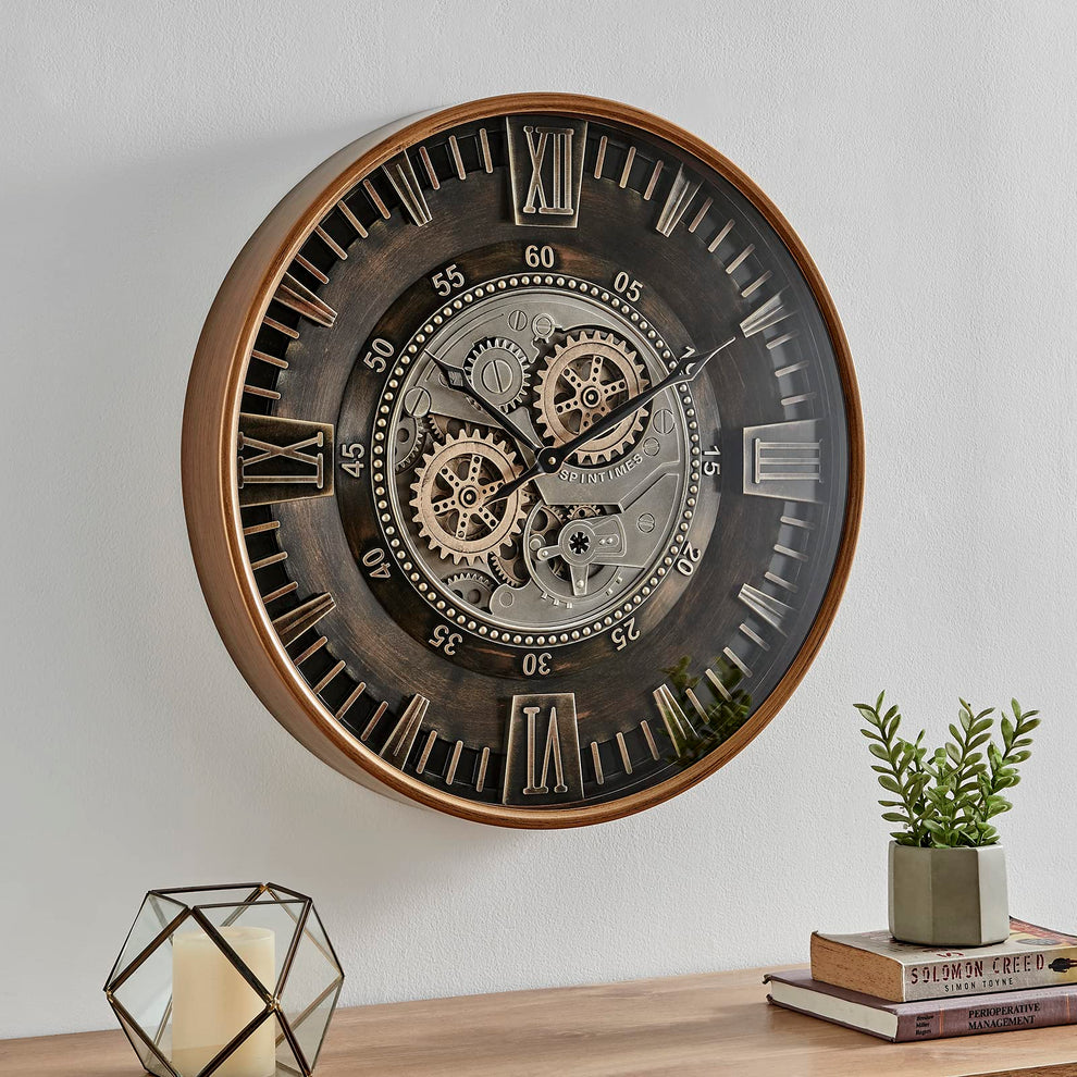CLXEAST 24 Inch Large Real Moving Gear Wall Clock for Living Room Deco ...