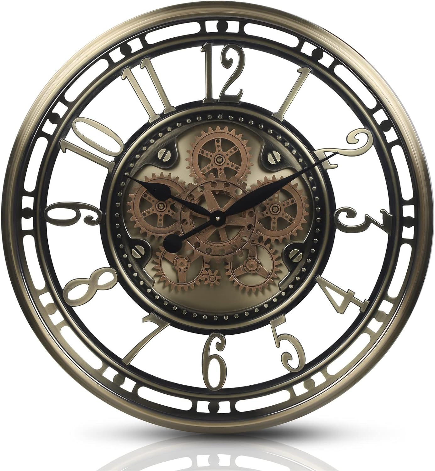 CLXEAST Large Moving Gear Wall Clock,Industrial Steampunk Decor Wall Clock,Metal Wall Art Clock for Modern Farmhouse Living Room Decor,Gunmetal Silver Chrome Finish (20 Inch)