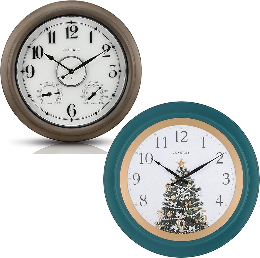 CLXEAST Illuminated Outdoor Clocks Waterproof 18 Inch with Smart Sensor+8 Inch Illuminated Teal Wall Clock for Christmas Decorations, Lighted Wall Clock with Smart Sensor, Clocks for Modern Farmhouse