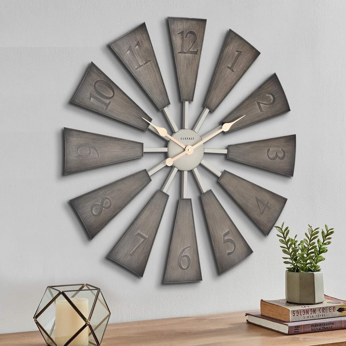 CLXEAST 30 Inch Large Farmhouse DIY Windmill Decor Wall Clock, Adjustable Size 24"/26"/28"/30"/32", 24 Inch Wall Clocks for Living Room Decor,Wall Art Decor, Galvanized Gray/Dark Grey Oak
