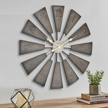 CLXEAST 30 Inch Large Farmhouse DIY Windmill Decor Wall Clock, Adjustable Size 24"/26"/28"/30"/32", 24 Inch Wall Clocks for Living Room Decor,Wall Art Decor, Galvanized Gray/Dark Grey Oak