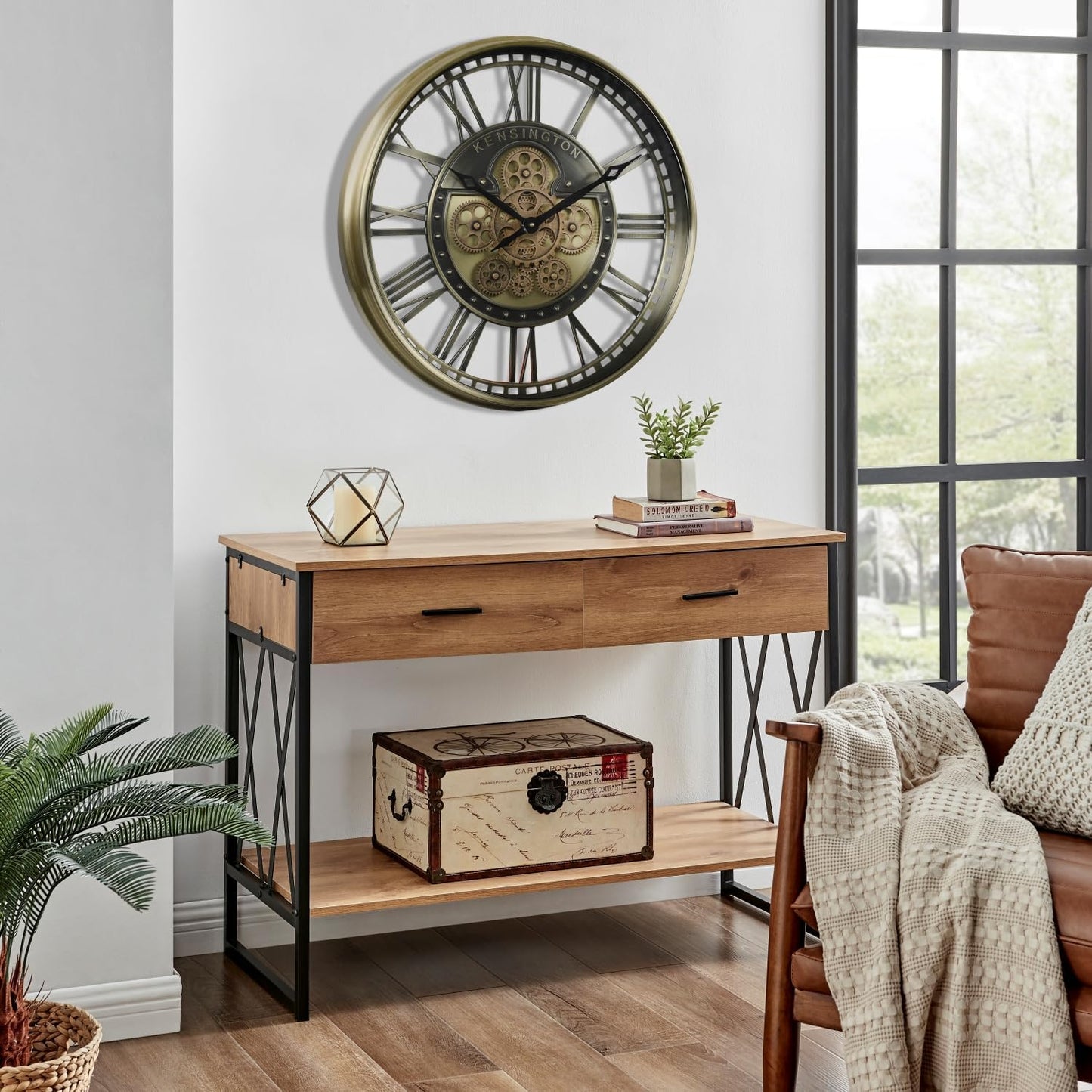 CLXEAST Original Real Moving Gear Wall Clock Modern,Industrial Steampunk Big Wall Clock for Farmhouse Living Room Decor+Waterproof Outdoor Indoor Table Clocks for Bathroom