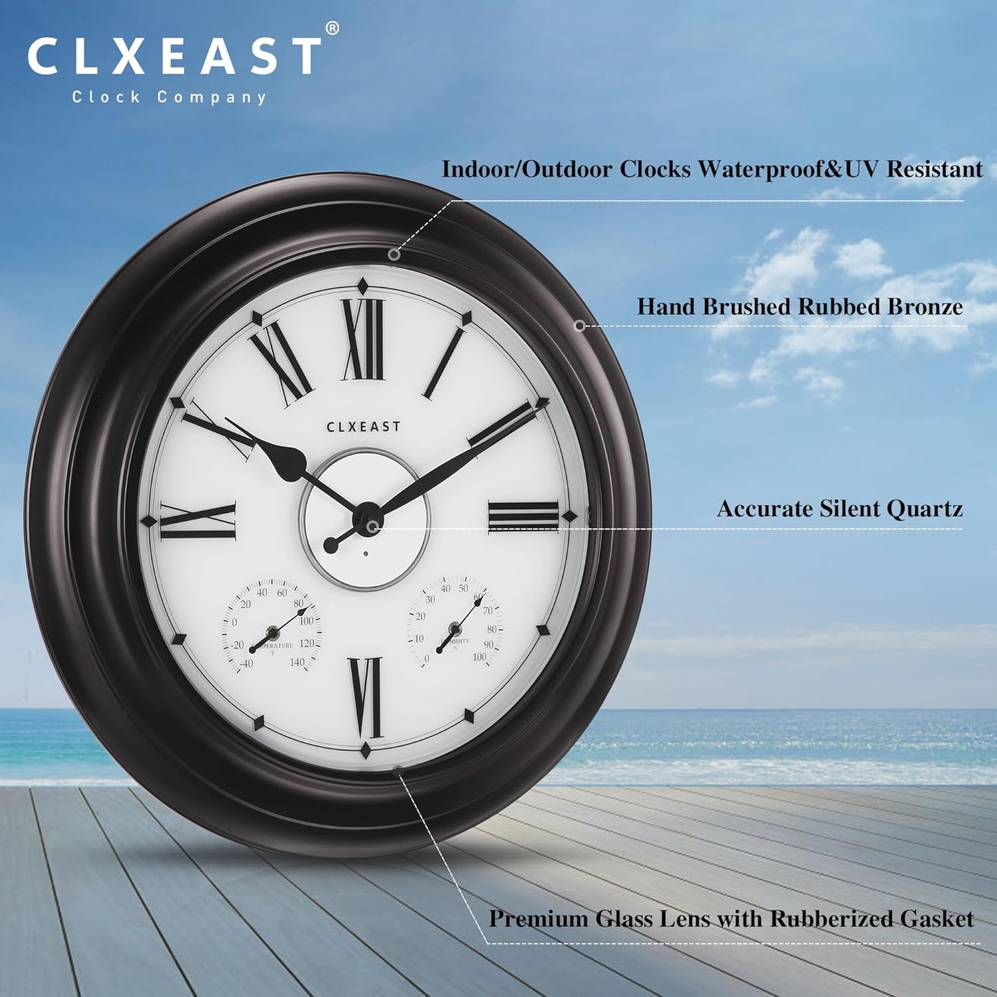 CLXEAST Illuminated Waterproof 24 inch Clocks（Outdoor/Indoor） 18 Inch Glow in The Dark Wall Clock for Living Room Decor（Indoor）