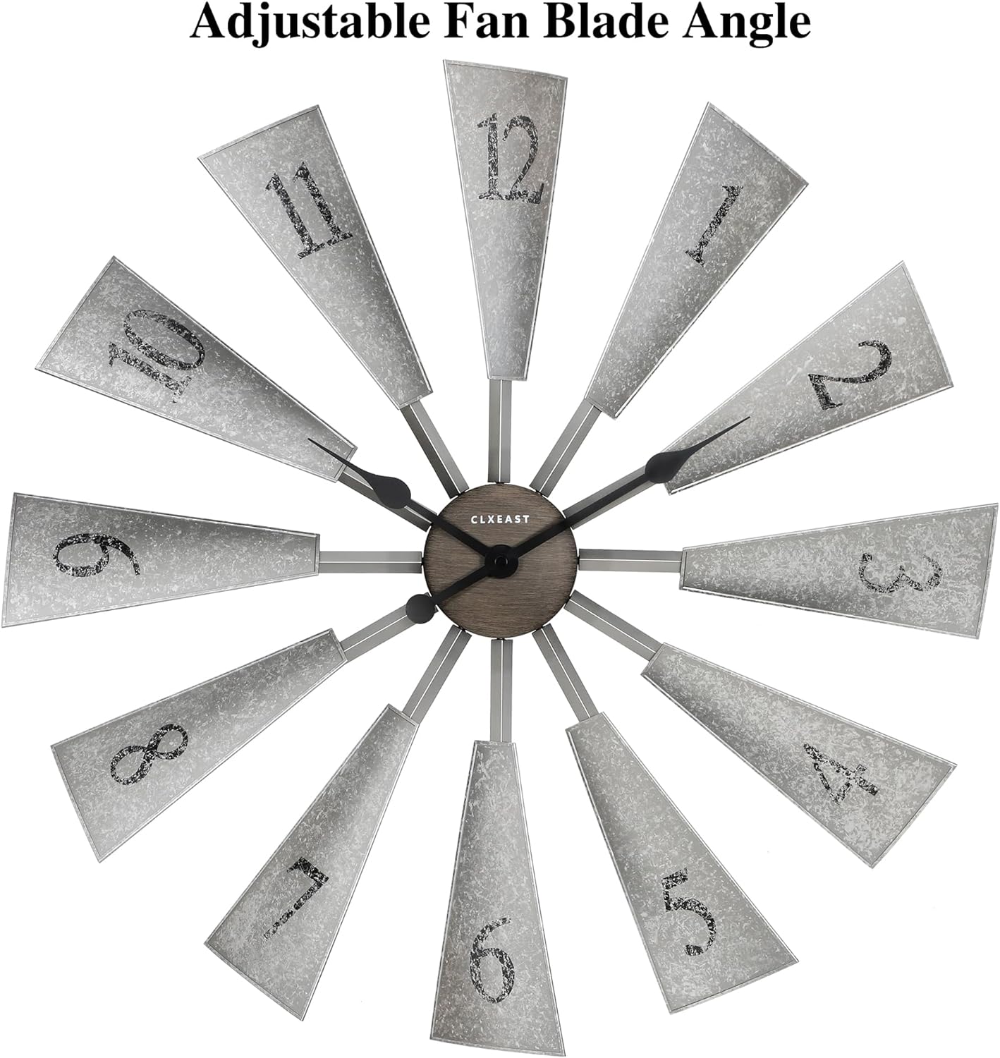 CLXEAST 30 Inch Large Farmhouse DIY Windmill Decor Wall Clock, Adjustable Size 24"/26"/28"/30"/32", 24 Inch Wall Clocks for Living Room Decor,Wall Art Decor, Galvanized Gray/Dark Grey Oak