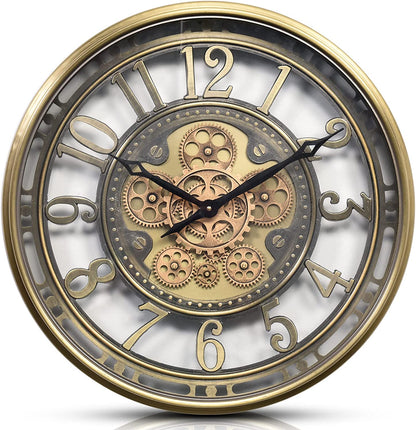 CLXEAST Moving Gear Wall Clock Modern Decor, Large Industrial Wall Clock Steampunk, Metal Big Arabic Numerals Rose Gold Wall Clock for Living Room Decor, Kitchen, Office, Bronze Copper (21 Inch)