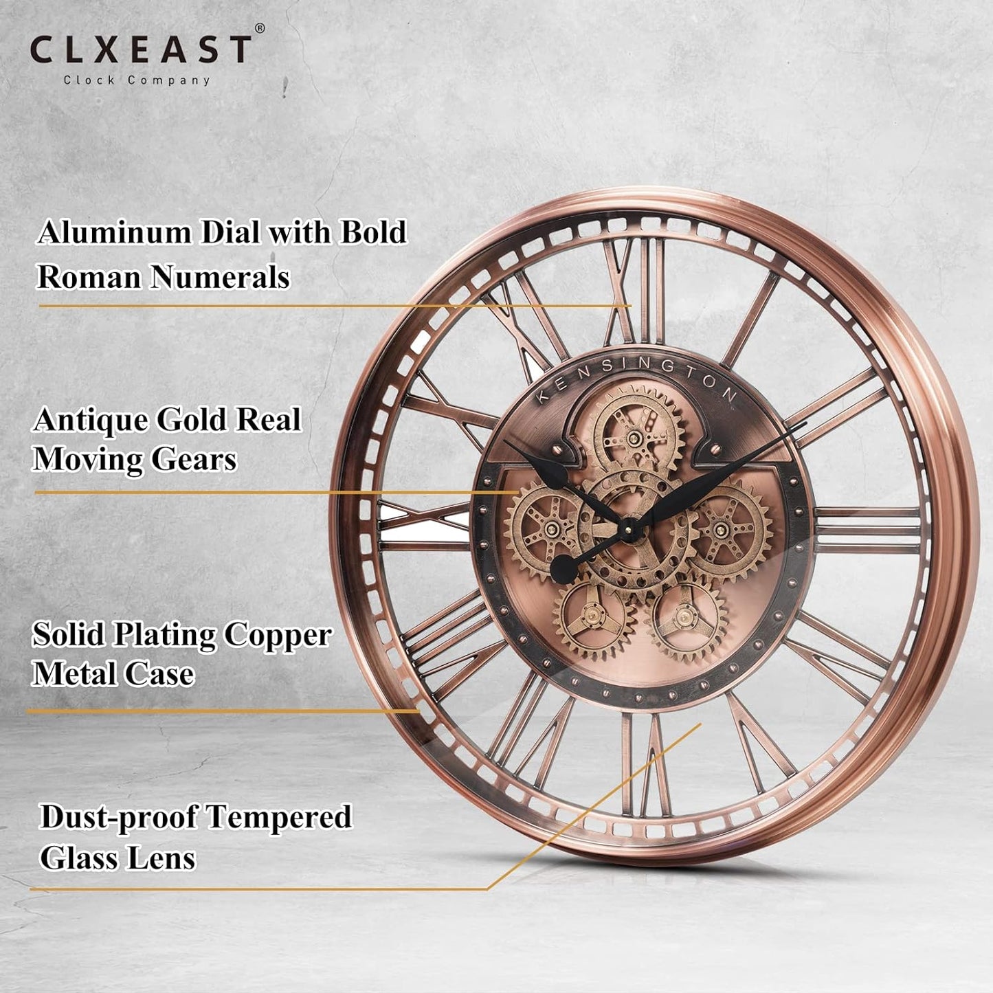 CLXEAST Original Real Moving Gear Wall Clock Modern,Industrial Steampunk Big Wall Clock for Farmhouse Living Room Decor+Waterproof Outdoor Indoor Table Clocks for Bathroom