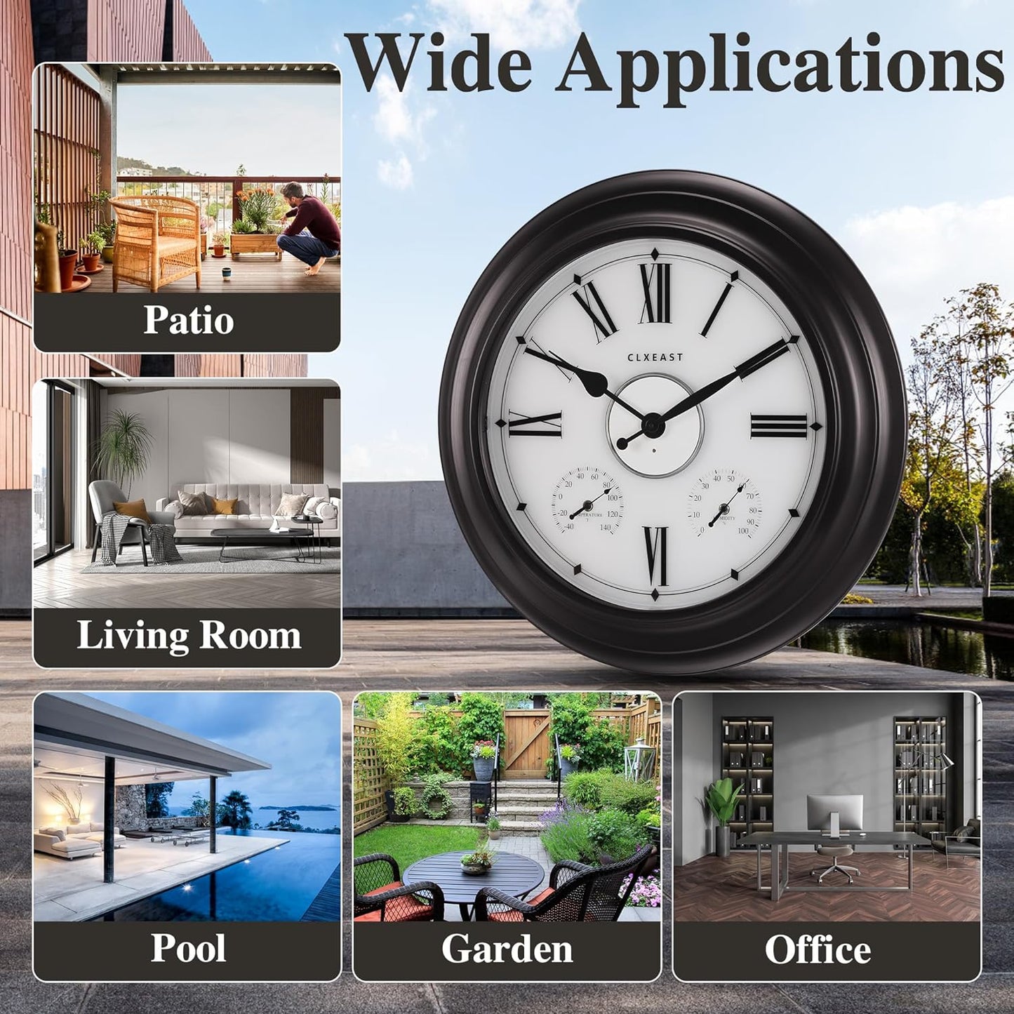 CLXEAST Illuminated Outdoor Indoor Metal Clocks Waterproof 24 inch+18 Inch Illuminated Teal Wall Clock for Christmas Decorations, Lighted Wall Clocks with Smart Sensor, Night Light Clocks for Modern