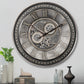 CLXEAST 24 Inch Wall Clock with Moving Gears,Oversized Large Industrial Steampunk Wall Clock, Antique Gold Metal Roman Numeral Wall Clocks for Farmhouse Living Room Decor